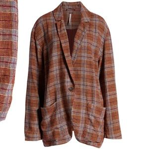 NWT! Free People Simply Plaid Slouchy Oversized Loose Red Blazer Size Large